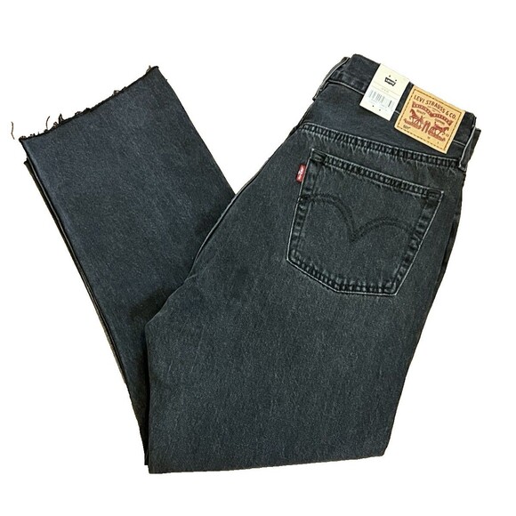 LEVI'S 501 Original Cropped High Rise Raw Hem Denim Jeans Faded Black 32x26 NEW - Picture 1 of 8